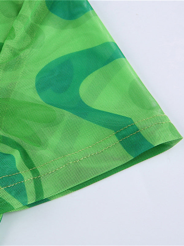 Short Sleeve Sheer And Stretchy Cropped Top - Serenity Land fashion