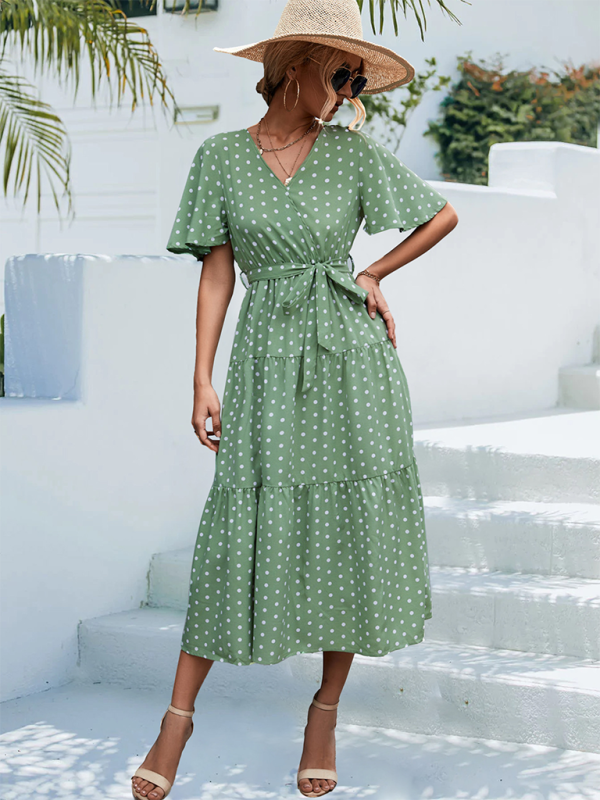 Polka Dot Print V-neck Faux Wrap Midi Dress