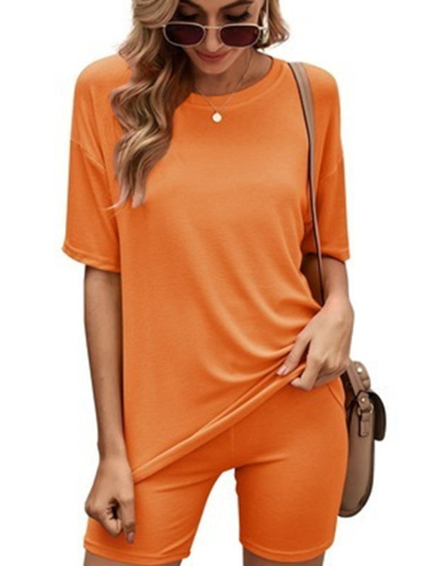 Short-sleeved top with shorts two-piece set