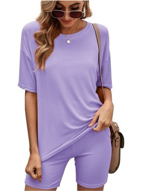 Short-sleeved top with shorts two-piece set