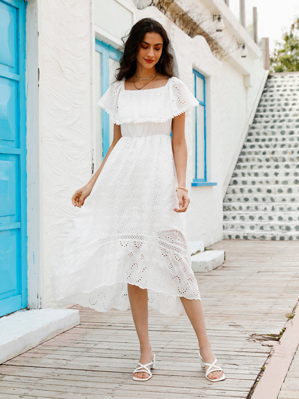 Solid Color Lace Off Shoulder Long Dress