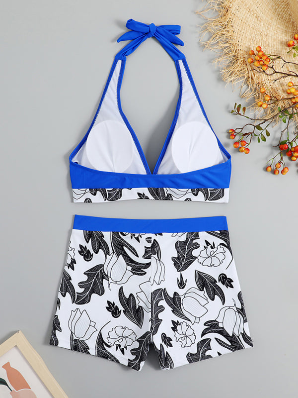 Printed Bikini Top And High-waist Bottoms Shorts Set - Serenity Land fashion