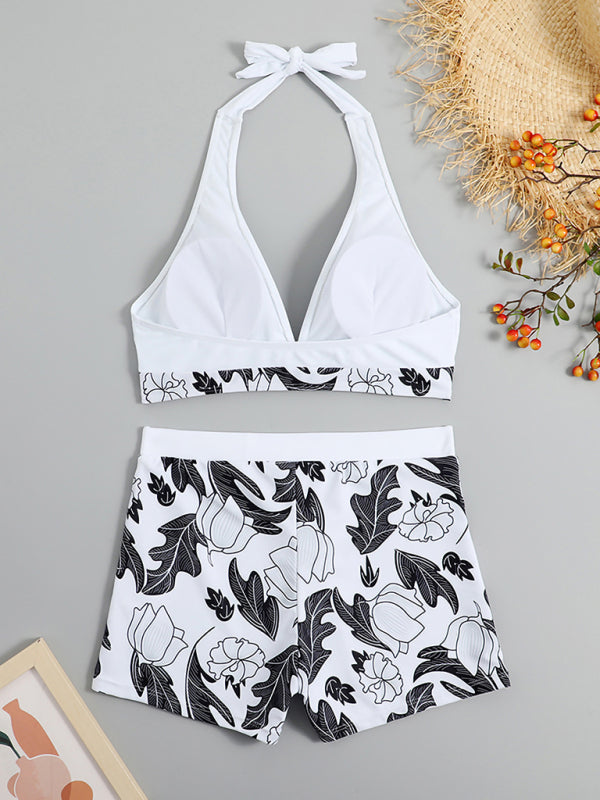 Printed Bikini Top And High-waist Bottoms Shorts Set - Serenity Land fashion