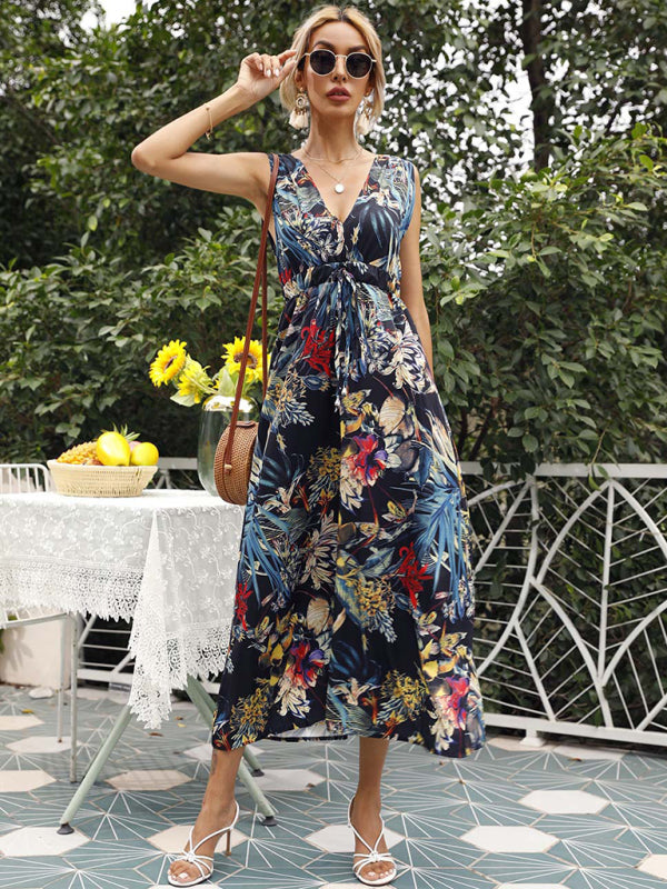 Floral Print Twist Sleeveless Midi Dress