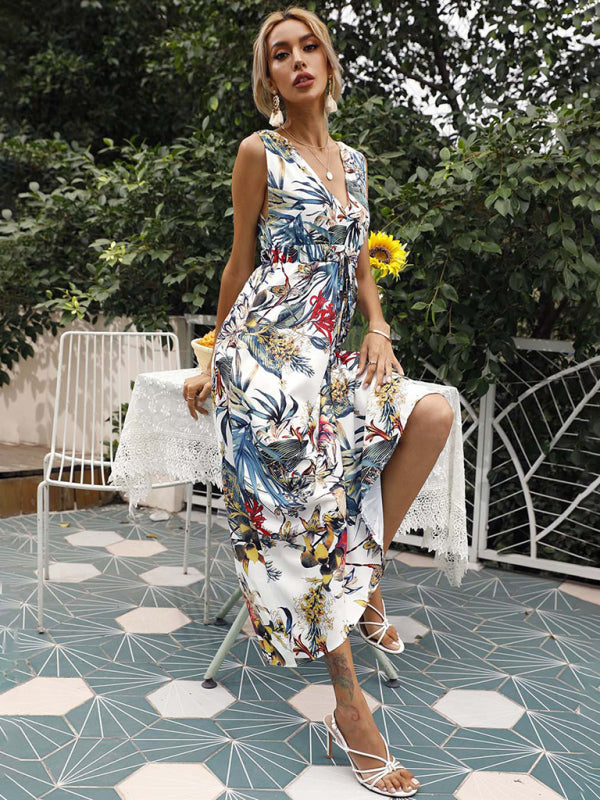 Floral Print Twist Sleeveless Midi Dress