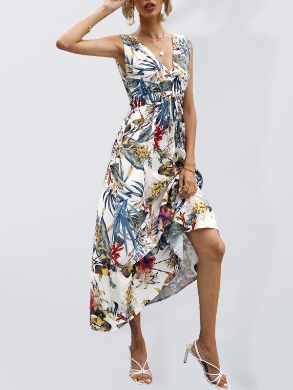 Floral Print Twist Sleeveless Midi Dress