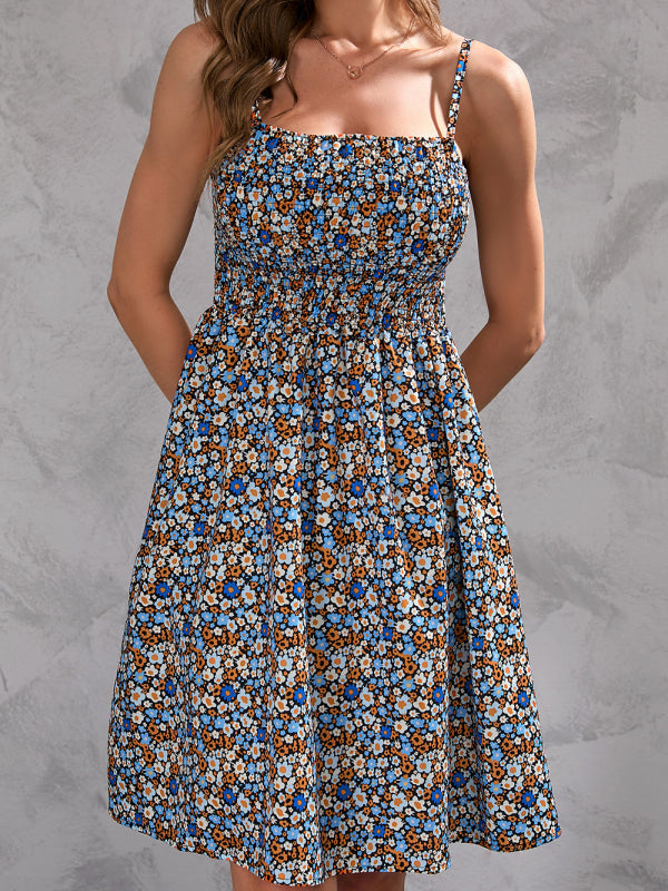 Vibrant Print Adventure Smocked Strap Mini Dress - Serenity Land fashion