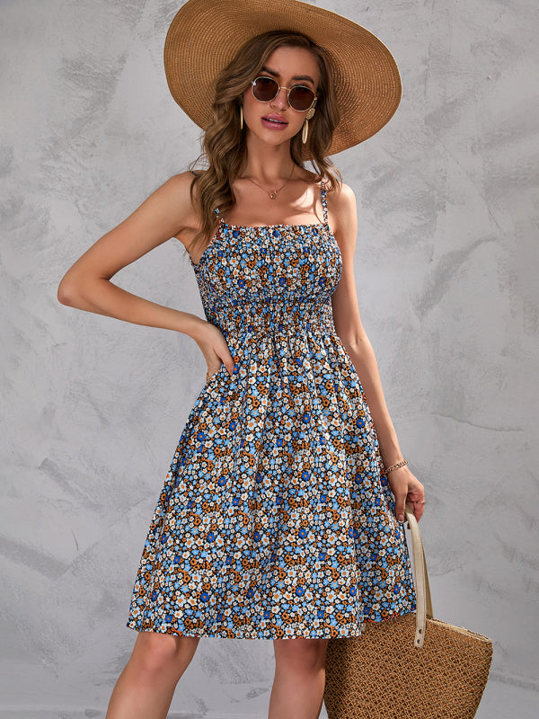 Vibrant Print Adventure Smocked Strap Mini Dress - Serenity Land fashion