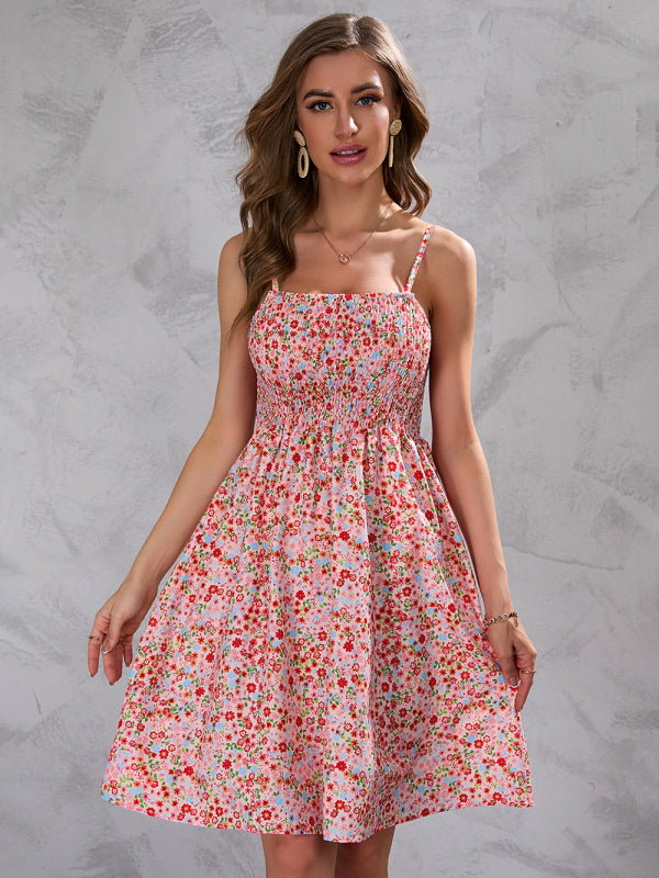 Vibrant Print Adventure Smocked Strap Mini Dress - Serenity Land fashion