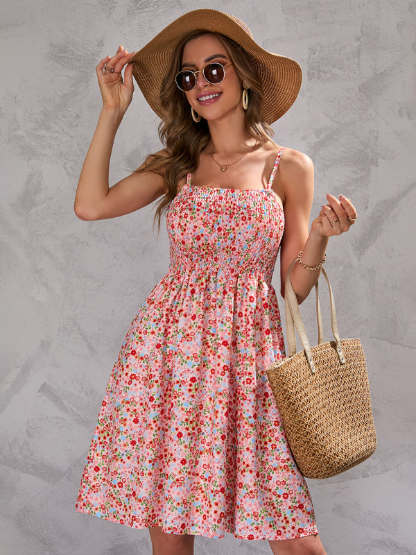 Vibrant Print Adventure Smocked Strap Mini Dress - Serenity Land fashion