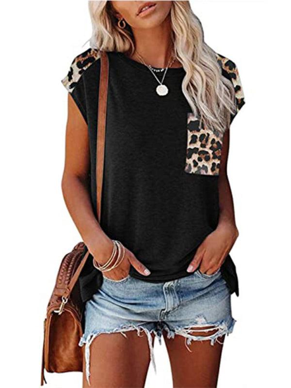 Short Sleeve With Faux Animal Print Insets Top - Serenity Land fashion