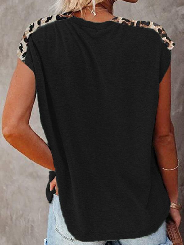 Short Sleeve With Faux Animal Print Insets Top - Serenity Land fashion