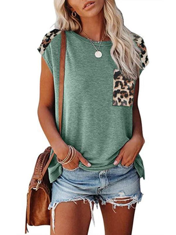 Short Sleeve With Faux Animal Print Insets Top - Serenity Land fashion