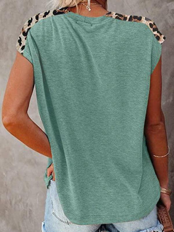 Short Sleeve With Faux Animal Print Insets Top - Serenity Land fashion