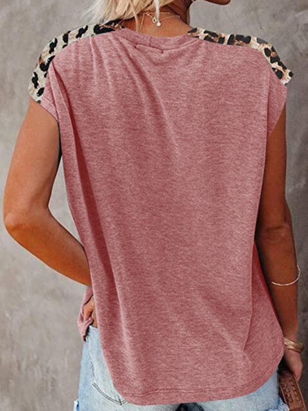 Short Sleeve With Faux Animal Print Insets Top - Serenity Land fashion