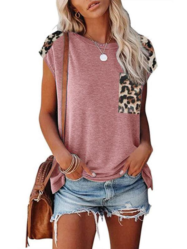 Short Sleeve With Faux Animal Print Insets Top - Serenity Land fashion