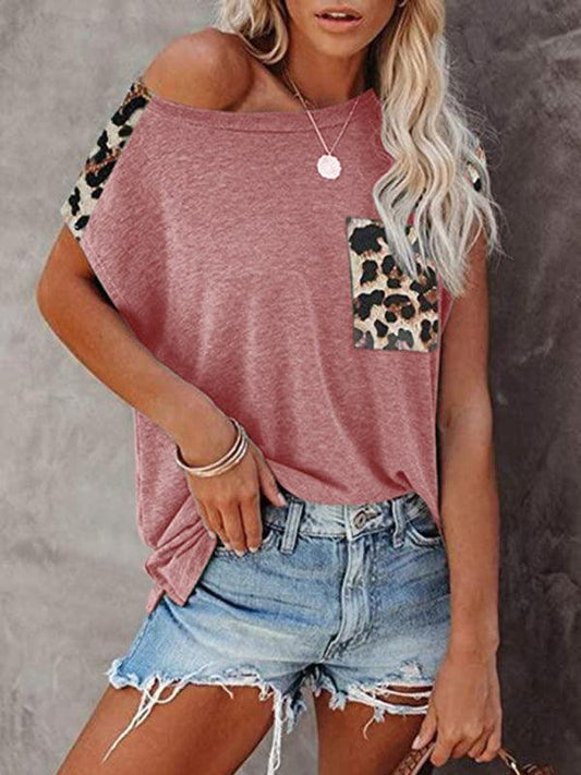 Short Sleeve With Faux Animal Print Insets Top - Serenity Land fashion