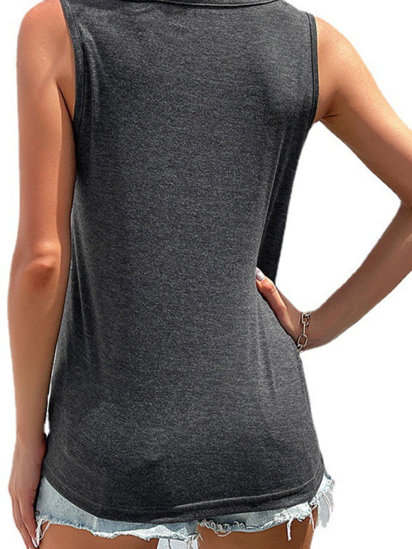 Solid Color Button Knot Crewneck Tank Top