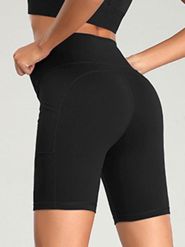 Solid Color High Waist Bike Shorts - Serenity Land fashion