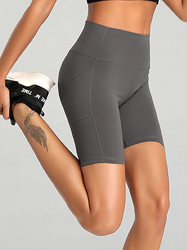 Solid Color High Waist Bike Shorts - Serenity Land fashion