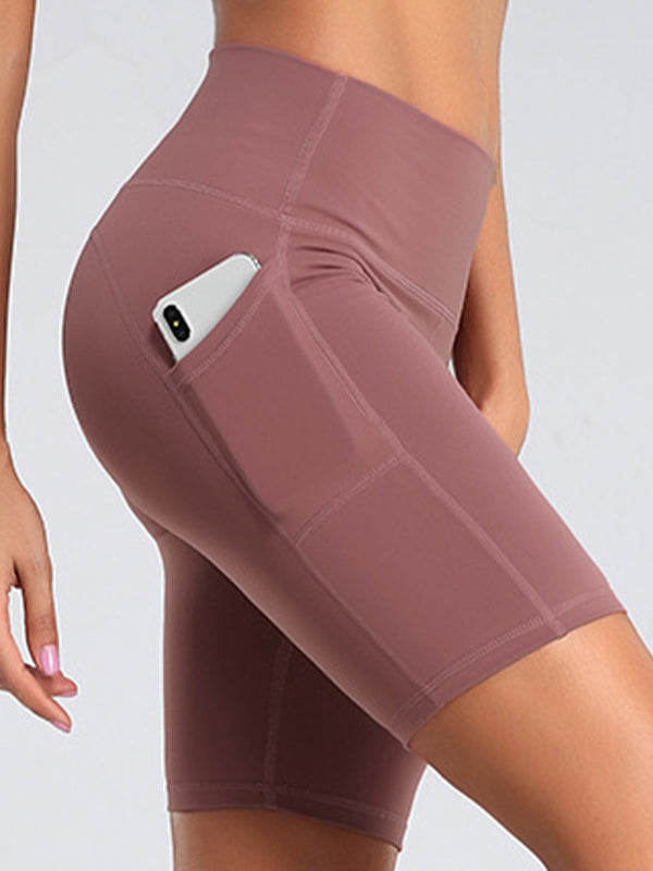 Solid Color High Waist Bike Shorts - Serenity Land fashion