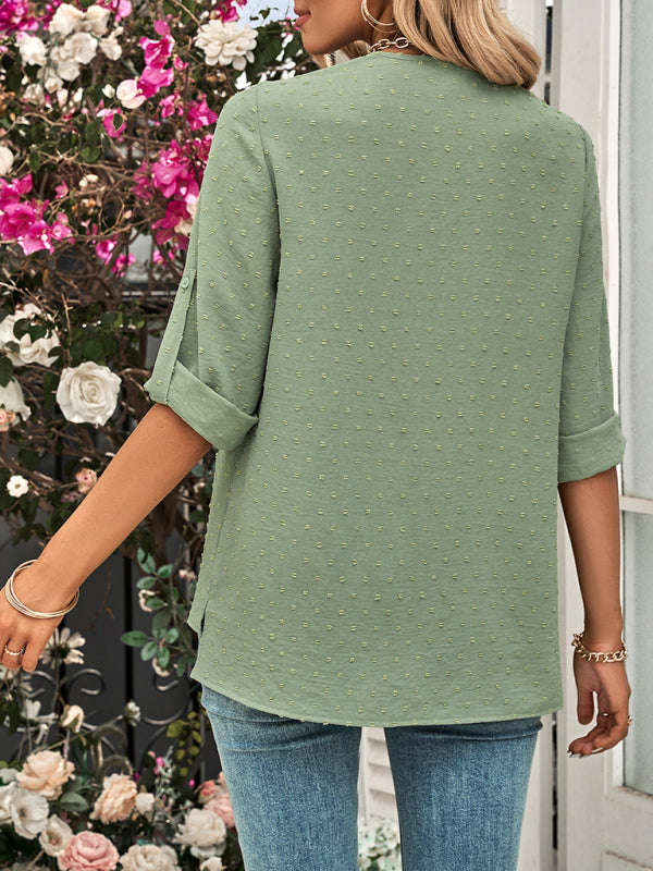 loose V-neck three-quarter sleeve top
