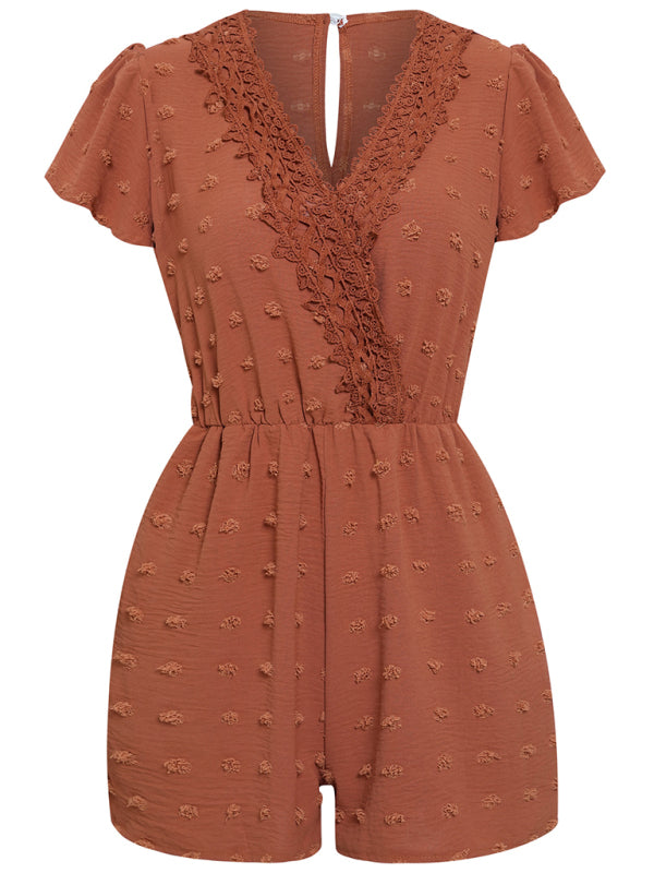 Solid Colorbl Lace Romper - Serenity Land fashion