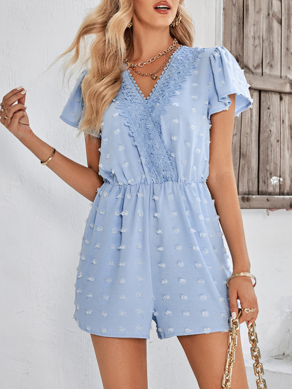 Solid Colorbl Lace Romper - Serenity Land fashion