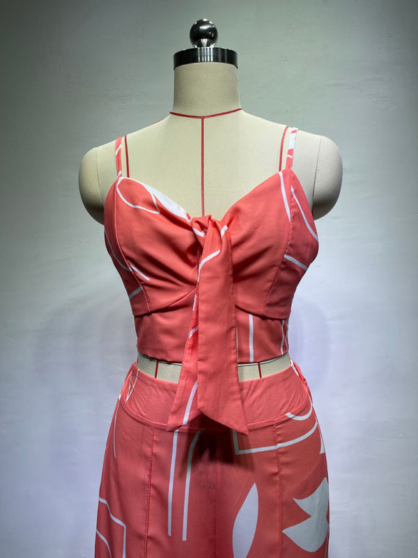 Casual V-neck top & high-waist wide-leg pants