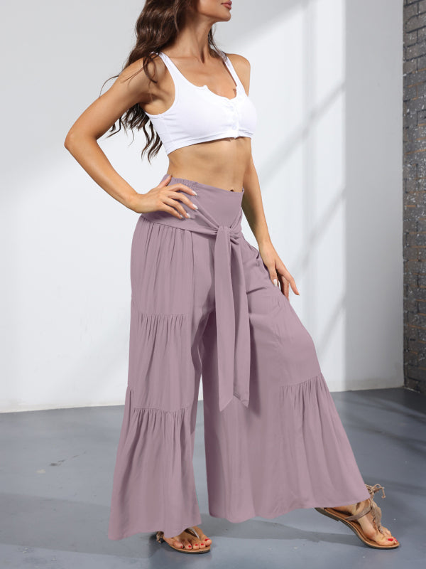Woven strap elastic waist casual trousers - Serenity Land fashion