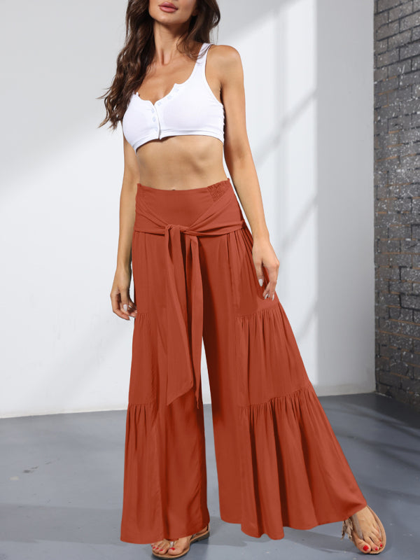 Woven strap elastic waist casual trousers