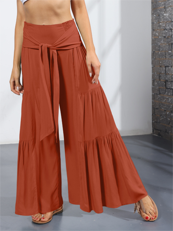 Woven strap elastic waist casual trousers - Serenity Land fashion