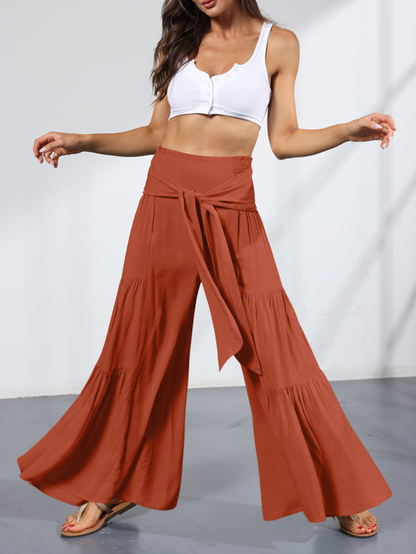Woven strap elastic waist casual trousers