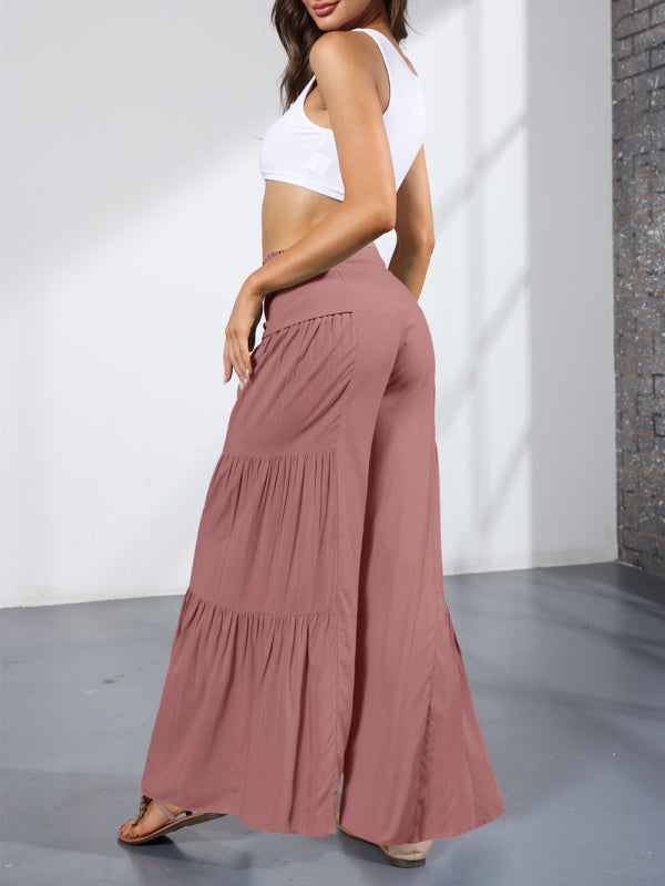 Woven strap elastic waist casual trousers - Serenity Land fashion
