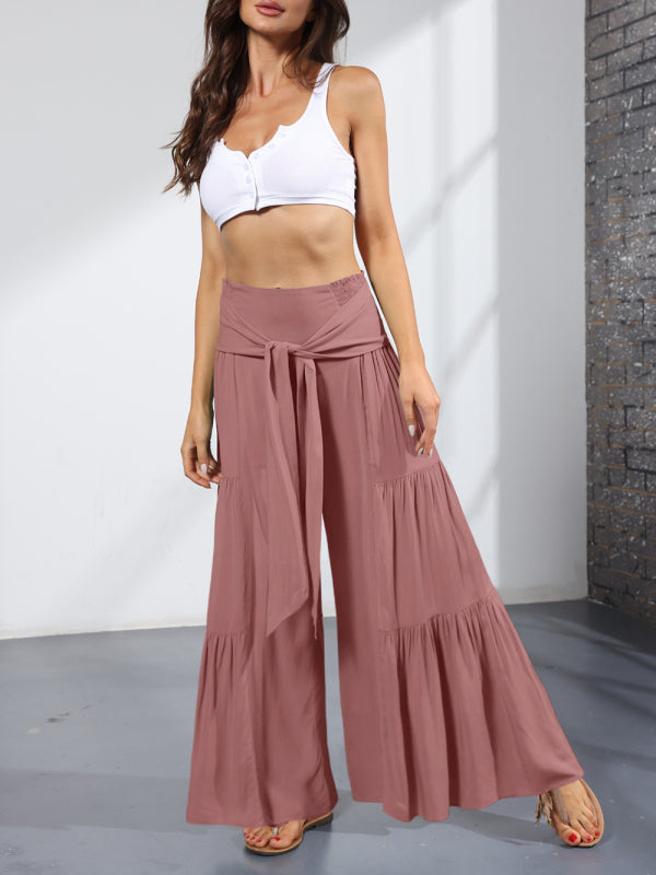 Woven strap elastic waist casual trousers - Serenity Land fashion