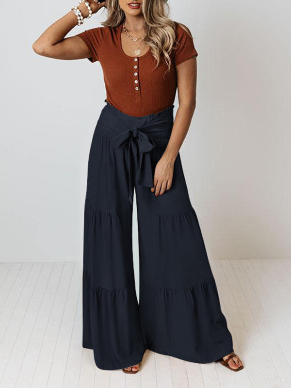 Woven strap elastic waist casual trousers