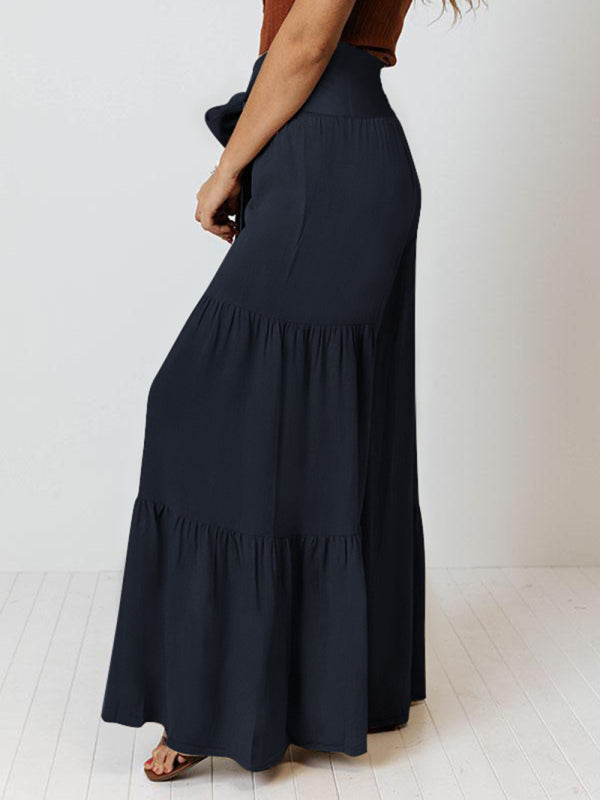 Woven strap elastic waist casual trousers