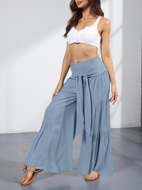 Woven strap elastic waist casual trousers