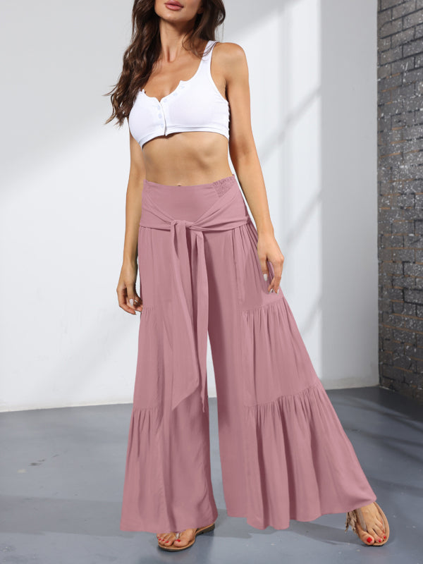 Woven strap elastic waist casual trousers - Serenity Land fashion