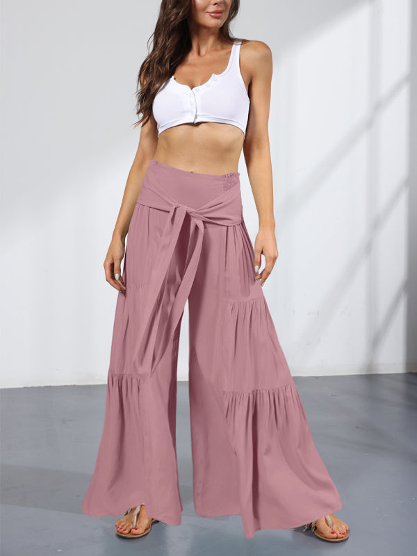Woven strap elastic waist casual trousers - Serenity Land fashion