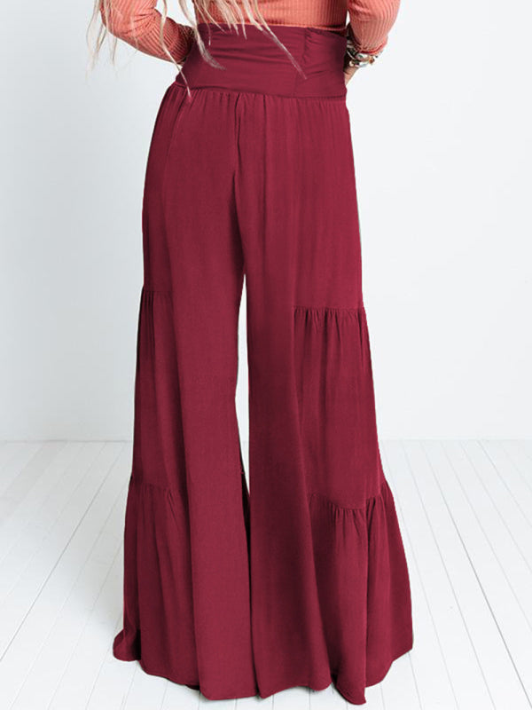 Woven strap elastic waist casual trousers - Serenity Land fashion