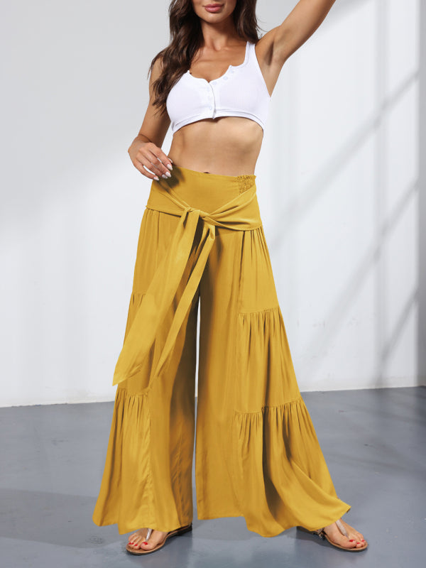 Woven strap elastic waist casual trousers - Serenity Land fashion