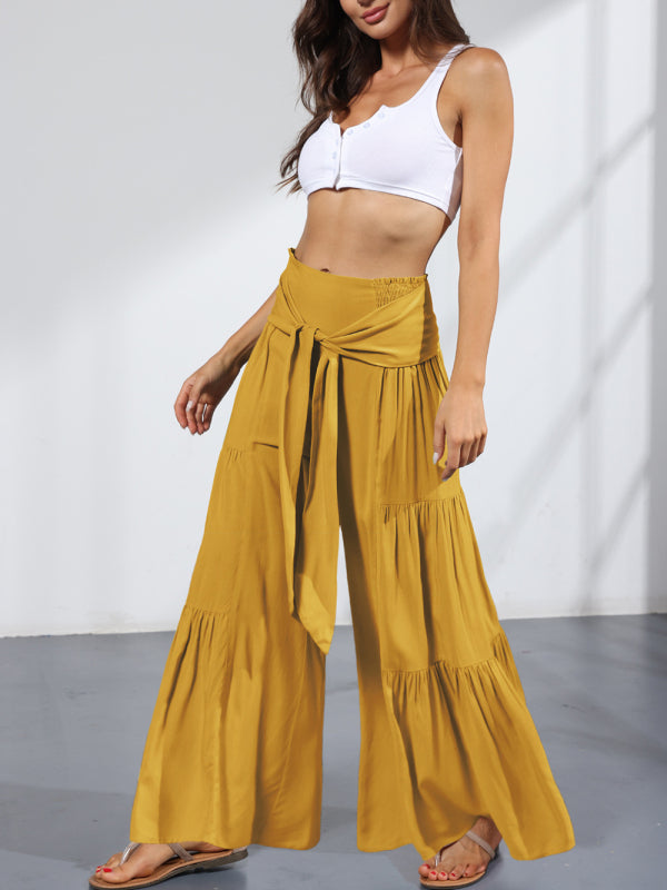 Woven strap elastic waist casual trousers - Serenity Land fashion