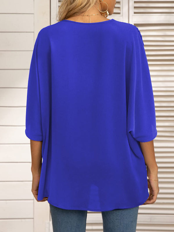 V-neck Dolman Sleeve Top With Trim - Serenity Land fashion