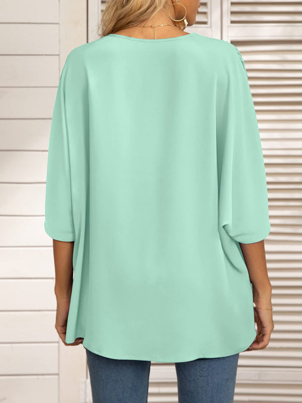 V-neck Dolman Sleeve Top With Trim - Serenity Land fashion