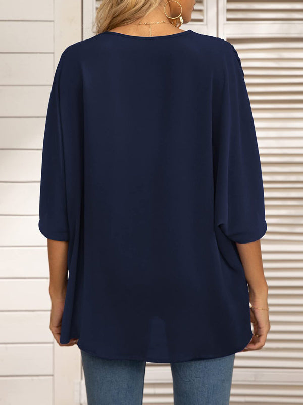 V-neck Dolman Sleeve Top With Trim - Serenity Land fashion