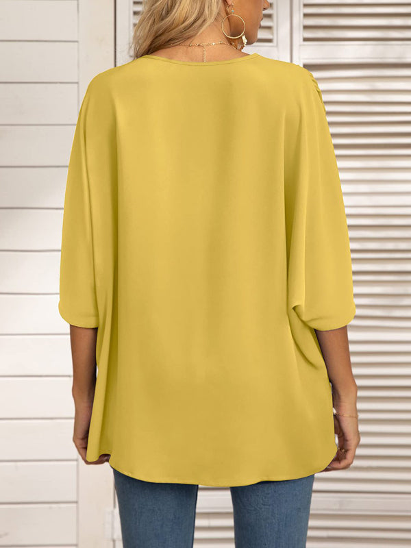 V-neck Dolman Sleeve Top With Trim - Serenity Land fashion