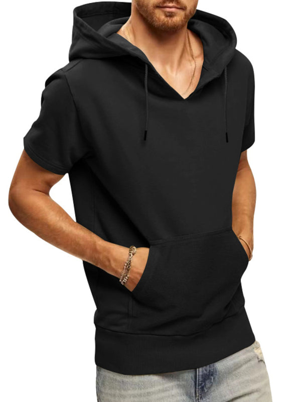 Solid Color Short Sleeve Hoodie - Serenity Land fashion