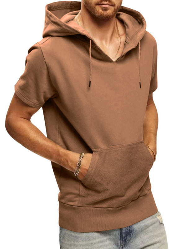 Solid Color Short Sleeve Hoodie - Serenity Land fashion