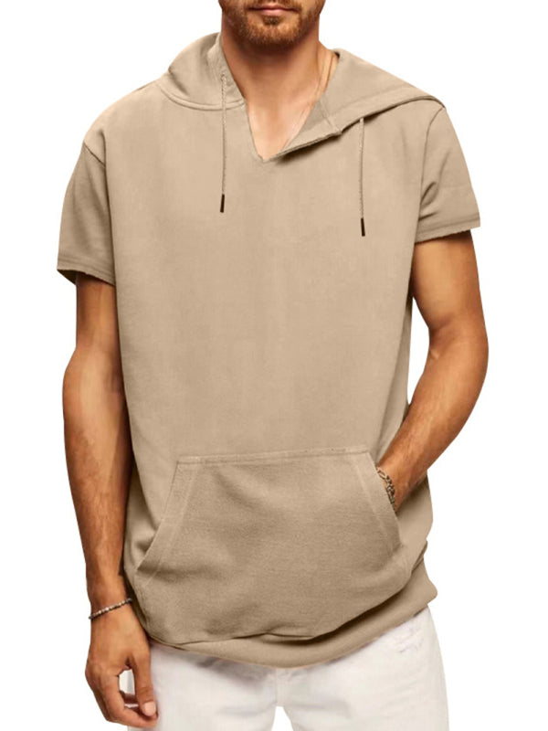 Solid Color Short Sleeve Hoodie - Serenity Land fashion